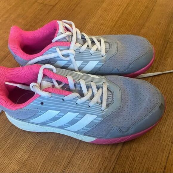 Kids girls adidas pink gray sneakers size 3 youth - some scuffs & dirt GUC - Picture 1 of 7